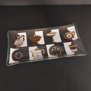 Vintage Inland Glass Serving Tray MCM Gold And White